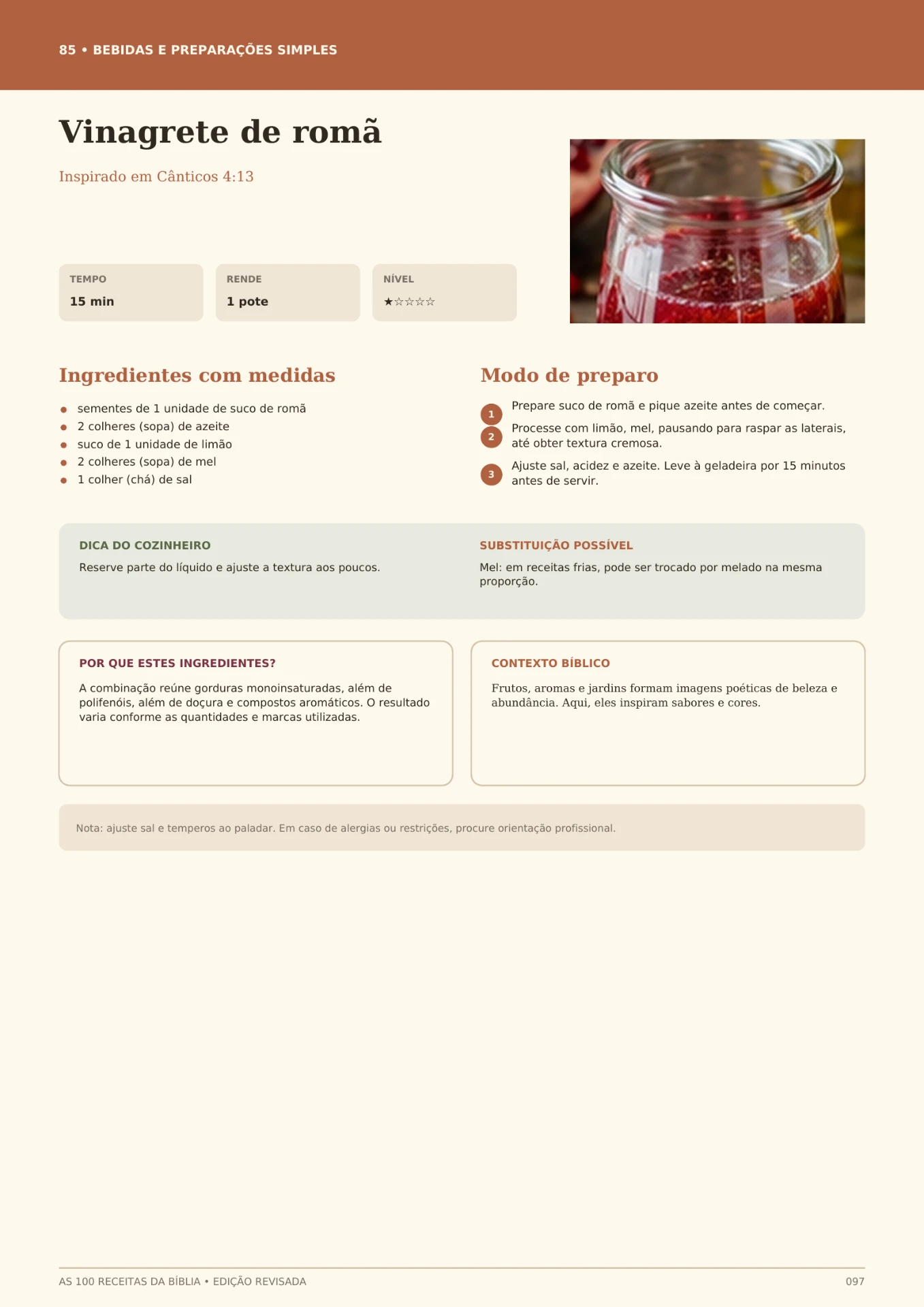 Página do e-book com a receita Vinagrete de romã