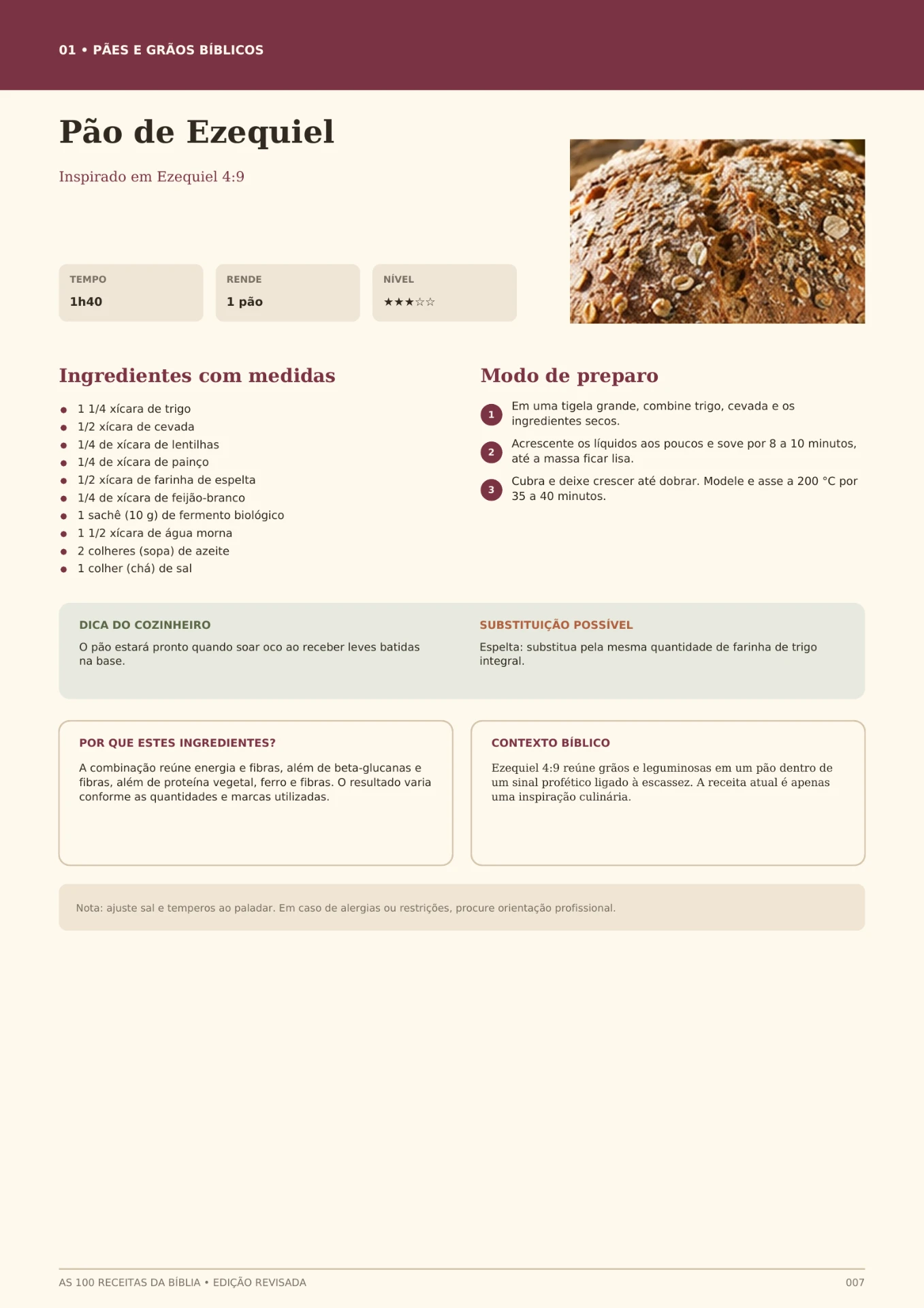 Página do e-book com a receita Pão de Ezequiel
